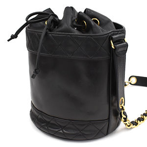 Chanel Chain Matelasse Black Drawstring Lambskin Leather